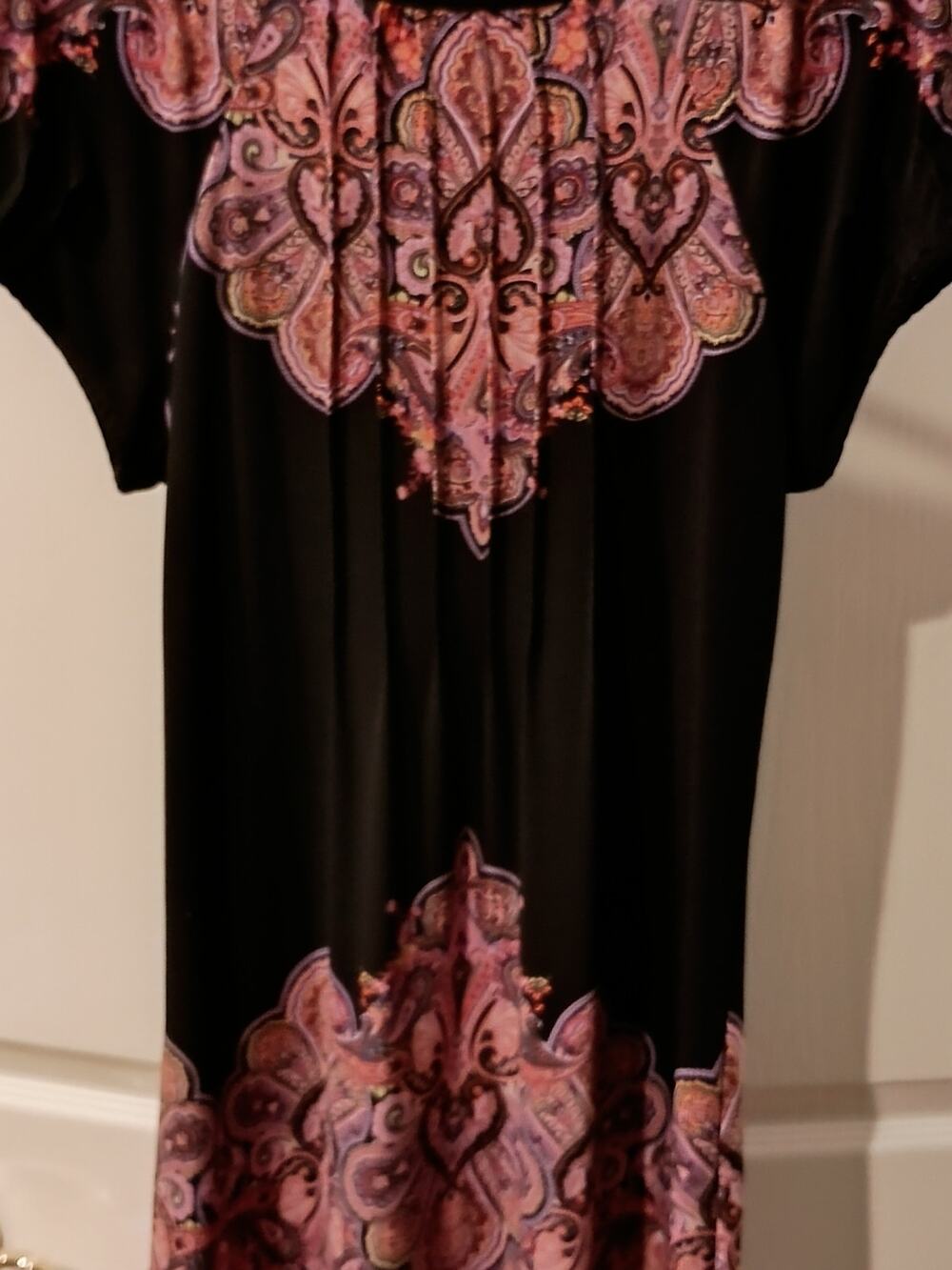Black Dress with Pink Paisley Detail - Women